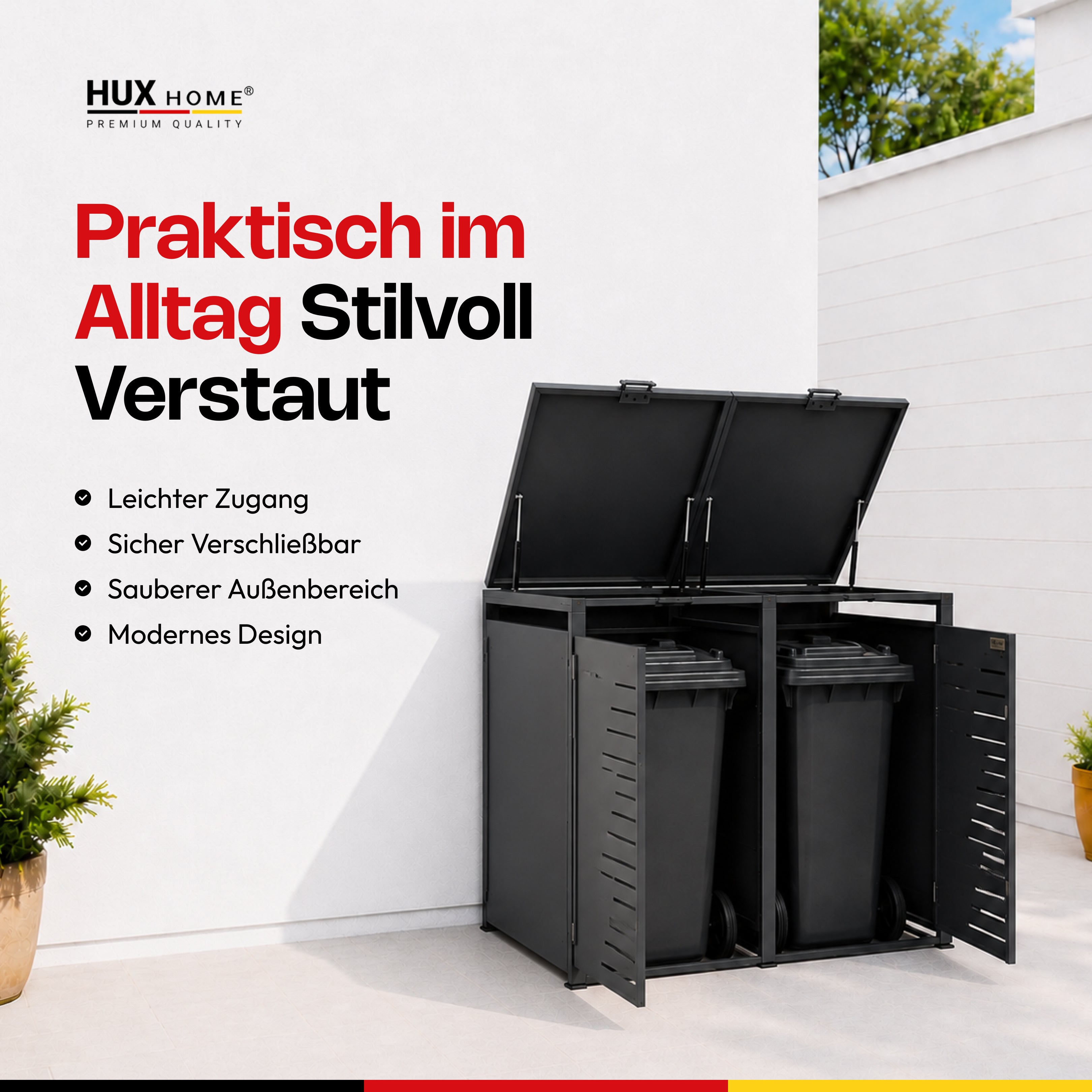 HUX-HOME® Köln Mülltonnenbox / Mülltonnenverkleidung für 240L Tonnen