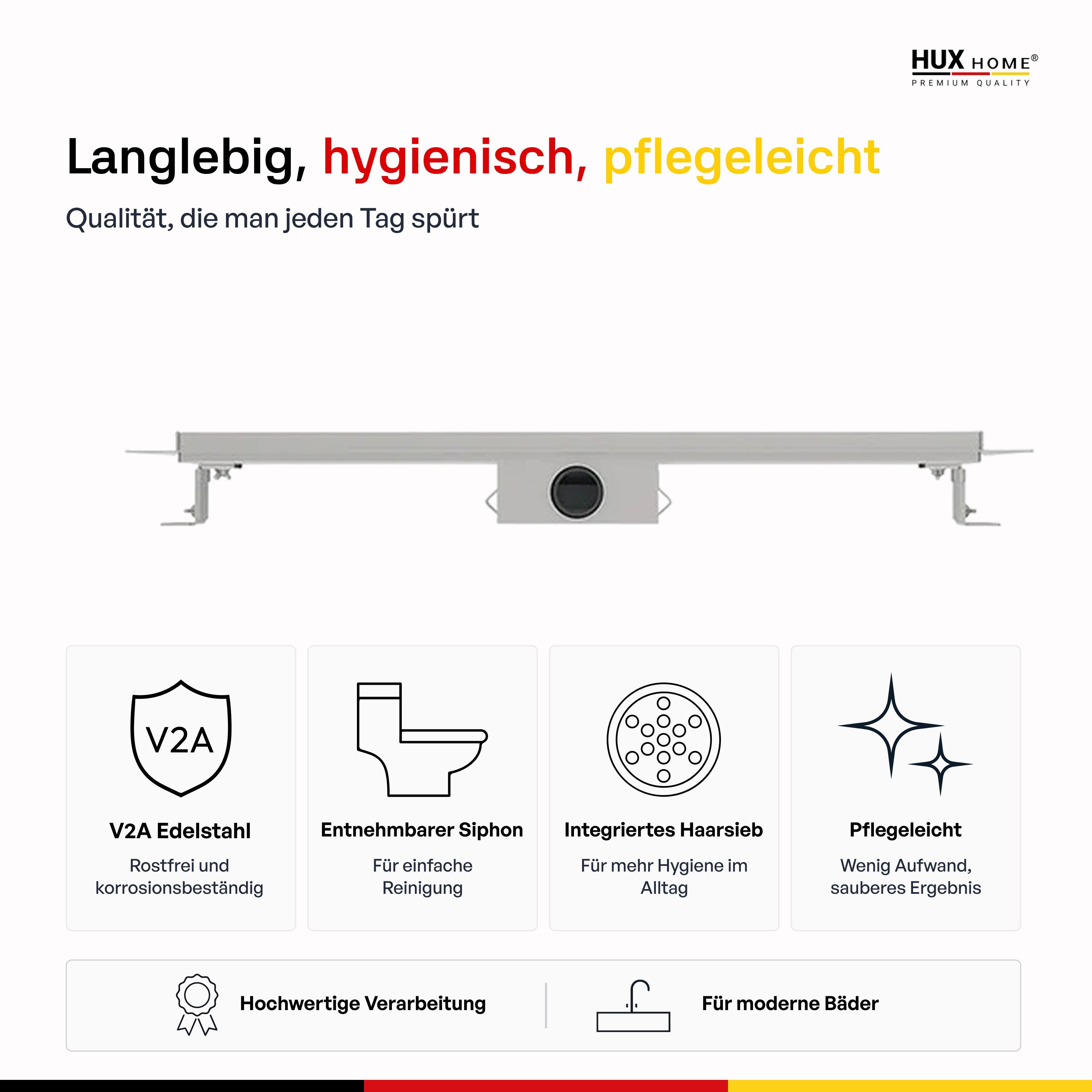 HUX-HOME® PREMIUM K Duschrinne welle 60-120 cm aus Edelstahl nach DIN18534