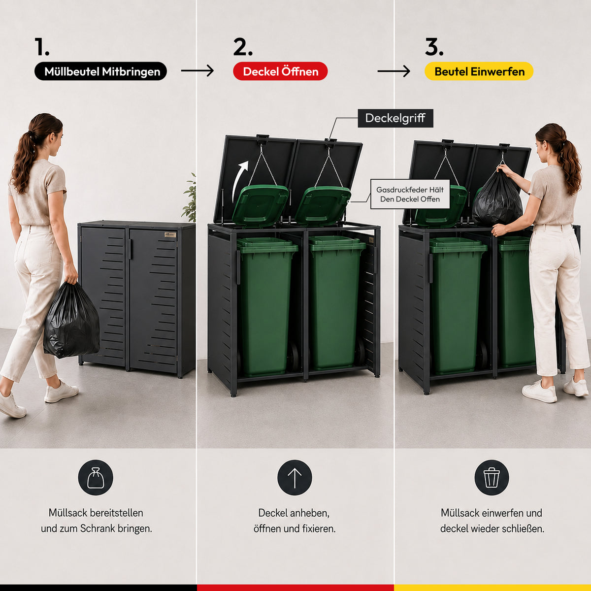 HUX-HOME® Köln V.1 Premium-Mülltonnenbox im exklusiven, minimalistischen Design | Mülltonnenverkleidung für 240-L-Tonnen