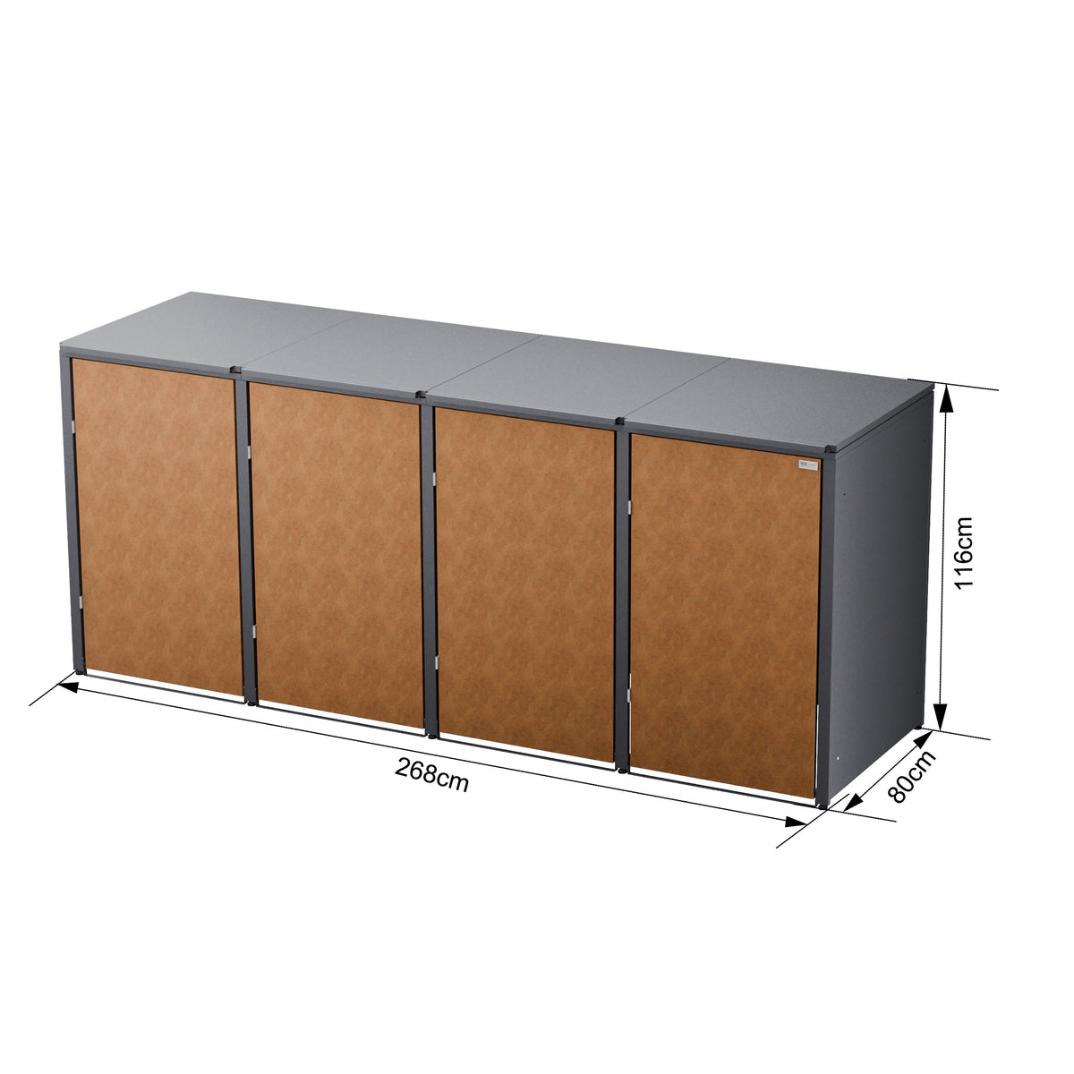 HUX-HOME 4er Mülltonnenbox Holzoptik Maße – 268x80x116 cm Mülltonnenverkleidung