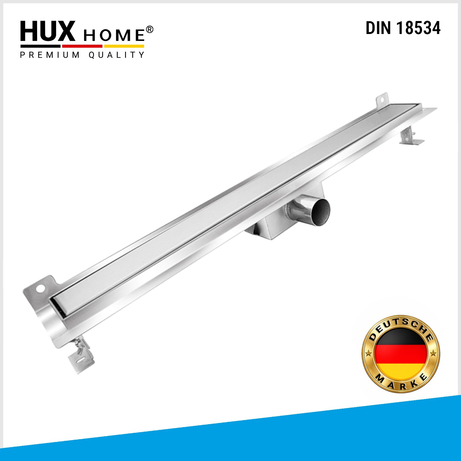 Duschrinne Edelstahl Randablauf, HUX HOME Duschrinne, Duschrinne wandnah, Wandbefestigung, Duschrinnen Komplettset, Siphon mit Geruchsverschluss, Abflussrinne Dusche, Edelstahlabdeckung Randablauf, Dichtvlies DIN 18534, bodengleiche Dusche, barrierefreie Dusche, Duschrinne mit Haarsieb, 60cm, 70 cm, 80cm, 90 cm, 100cm, 110cm, Dusche Ablaufset, wandnahe, hygienischer Duschablauf, Abflussadapter 40mm