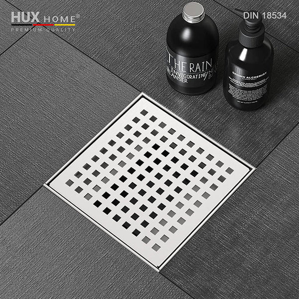 HUX-HOME® PREMIUM Q Duschrinne quadratisch 15 x 15 cm befliesbar / 3-reihig geschlitzt / 8-reihig gelocht aus Edelstahl nach DIN18534