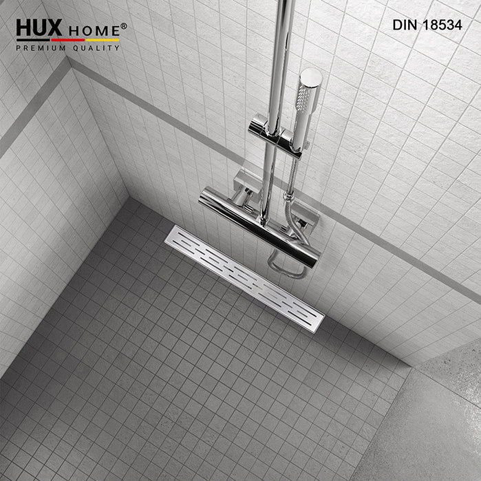 HUX-HOME® PREMIUM G Duschrinne griechisch 60-120 cm aus Edelstahl nach DIN18534 Wandmontage