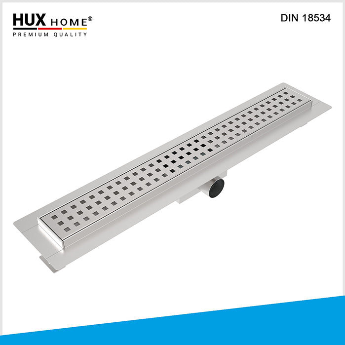HUX HOME® PREMIUM Duschrinne aus Edelstahl V2A mit 3-reihig gelocht Abdeckung, Ansicht von oben DIN 18534 konform