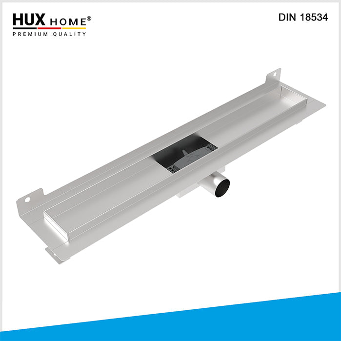 Basis Duschrinnen montage, HUX HOME Duschrinne, Edelstahl, Duschrinne,  wandnahe Montage, DIN 18534,   60 cm, 70 cm, 80 cm, 90 cm, 100 cm, 120 cm