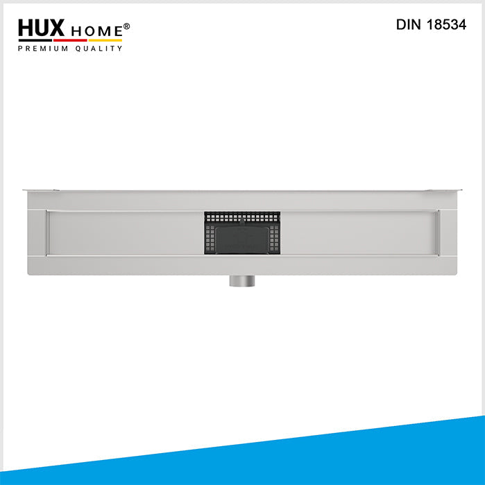 Basis Duschrinnen montage, HUX HOME Duschrinne, Edelstahl, Duschrinne,  wandnahe Montage, DIN 18534,   60 cm, 70 cm, 80 cm, 90 cm, 100 cm, 120 cm