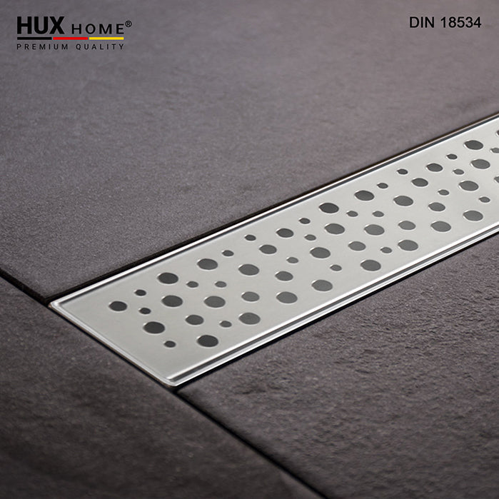 HUX HOME PREMIUM, Duschrinne, Edelstahl V2A, bodengleich, DIN 18534, verstellbare Füße, Abdeckung perle,  Zubehör inklusive