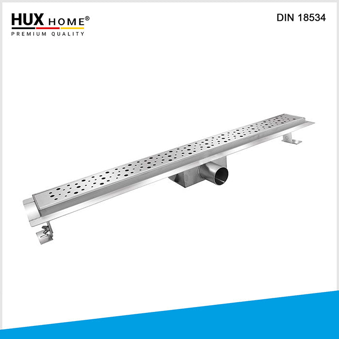 HUX HOME PREMIUM, Duschrinne, Edelstahl V2A, bodengleich, DIN 18534, verstellbare Füße, Abdeckung perle,  Zubehör inklusive