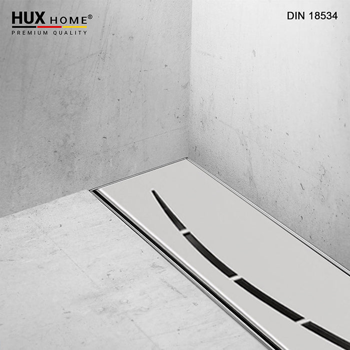 HUX HOME Duschrinne Welle Modell G aus Edelstahl V2A mit rechteckiger Abdeckung – wandnah Welle