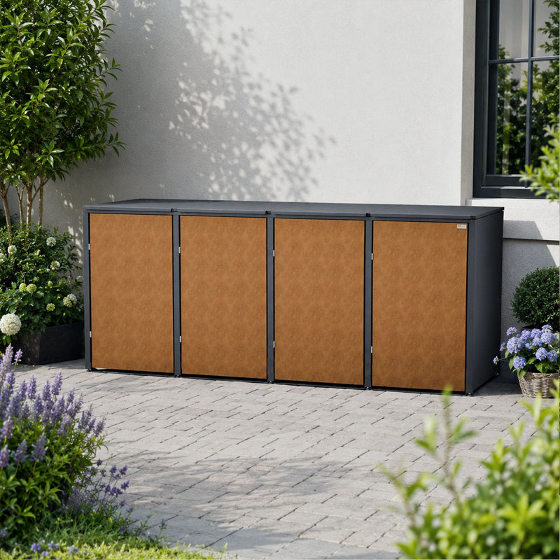 HUX-HOME Hamburg Mülltonnenbox 4er Holzoptik Anthrazit