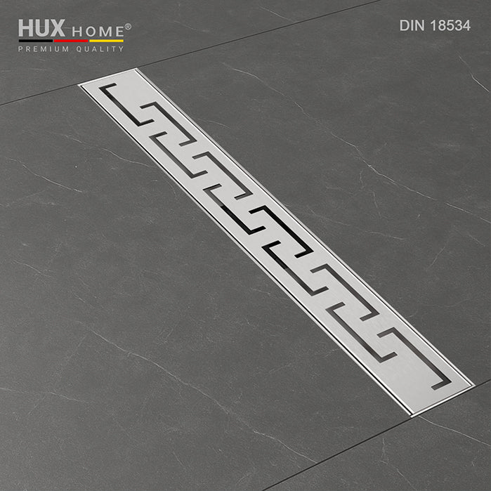 HUX HOME® PREMIUM Duschrinne aus Edelstahl V2A mit Griechisch Abdeckung, Ansicht von oben  DIN 18534 konform