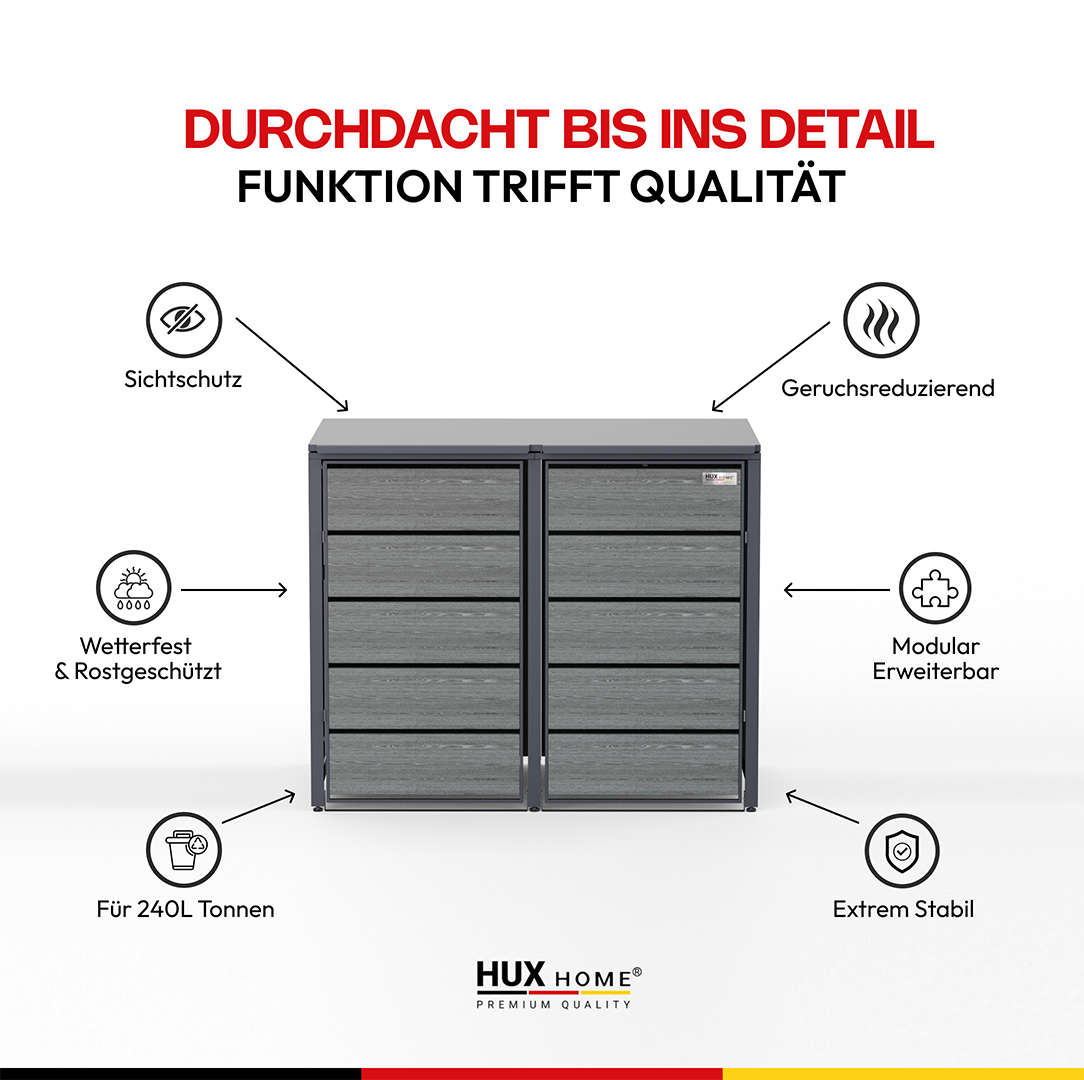 HUX-HOME® Düsseldorf wheelie bin box / wheelie bin enclosure for 240 L bins V.2