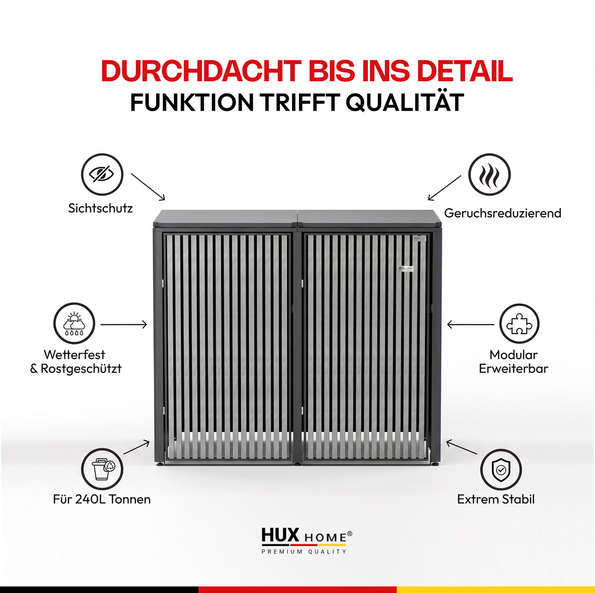 HUX-HOME®  Bremen Mülltonnenbox / Mülltonnenverkleidung für 240L Tonnen