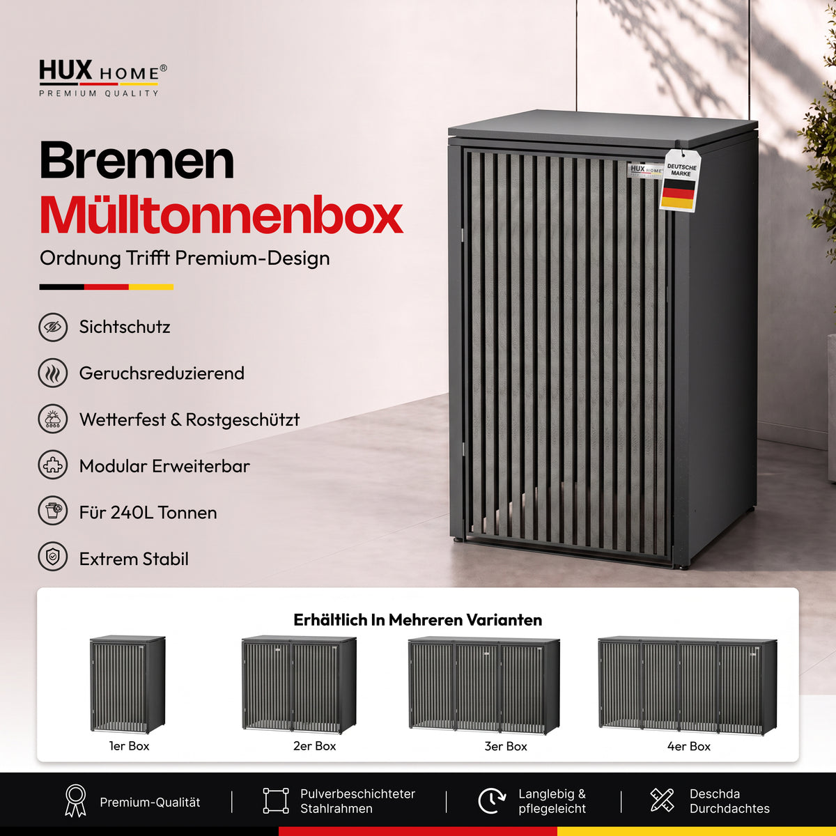HUX-HOME®  Bremen Mülltonnenbox / Mülltonnenverkleidung für 240L Tonnen