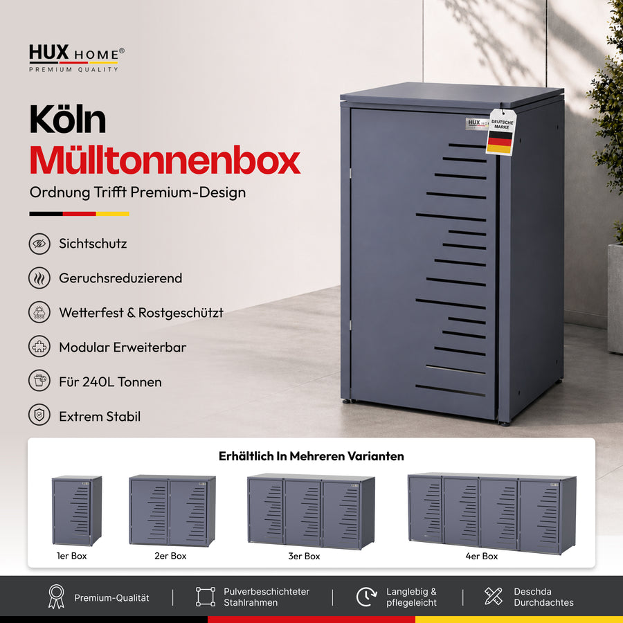 HUX-HOME® Köln Mülltonnenbox / Mülltonnenverkleidung für 240L Tonnen V.2