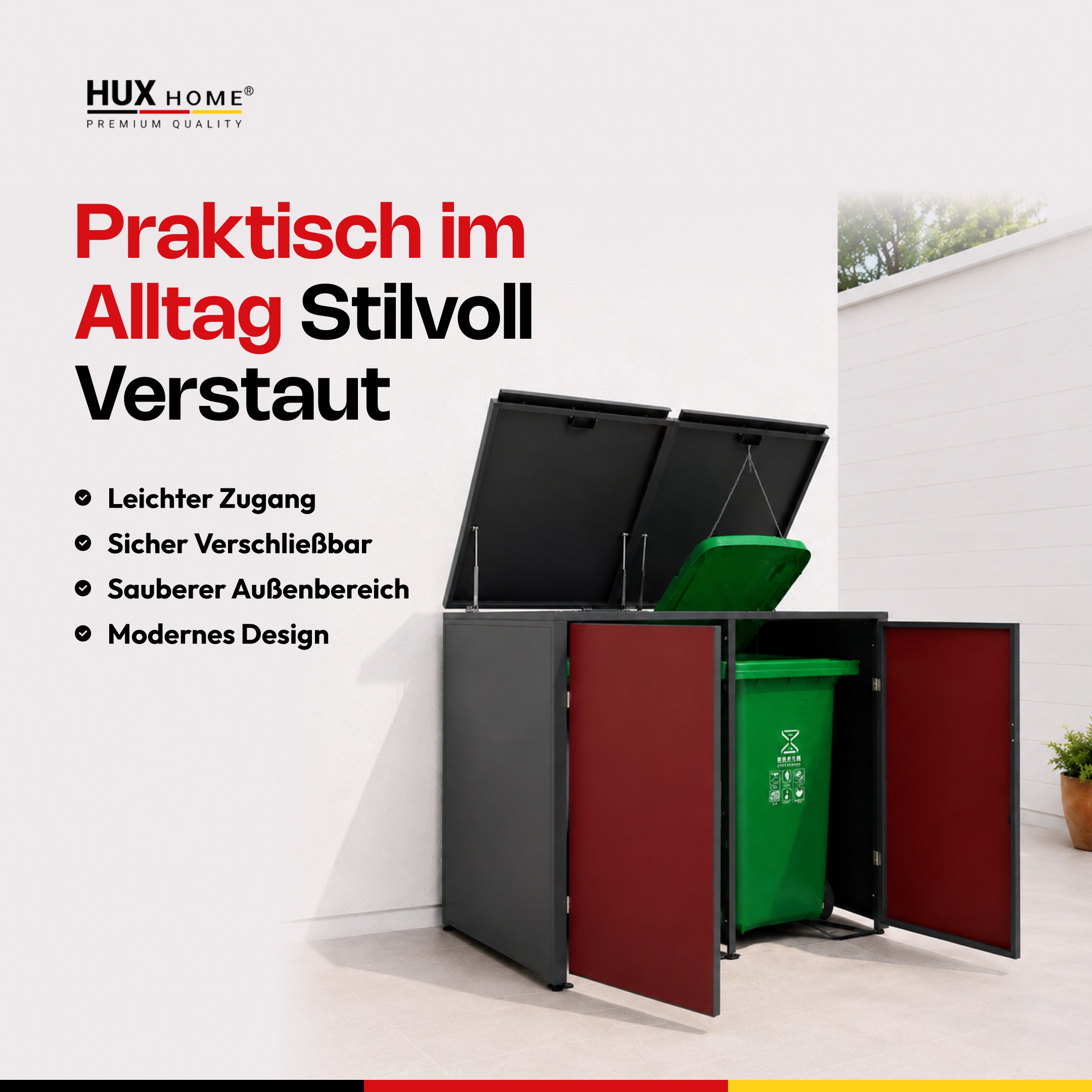 HUX-HOME®  München Mülltonnenbox / Mülltonnenverkleidung für 240L Tonnen
