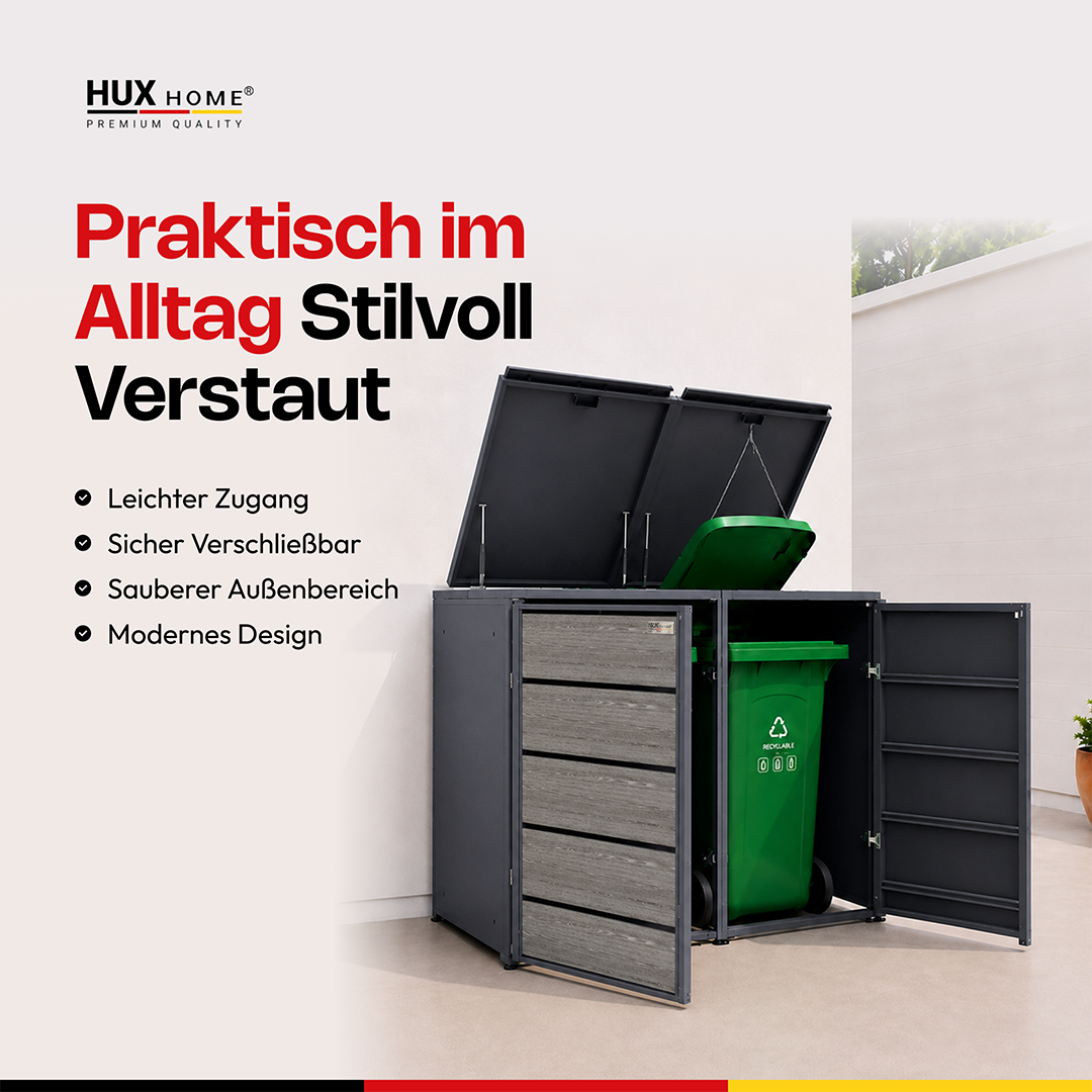 HUX-HOME® Düsseldorf wheelie bin box / wheelie bin enclosure for 240 L bins V.2