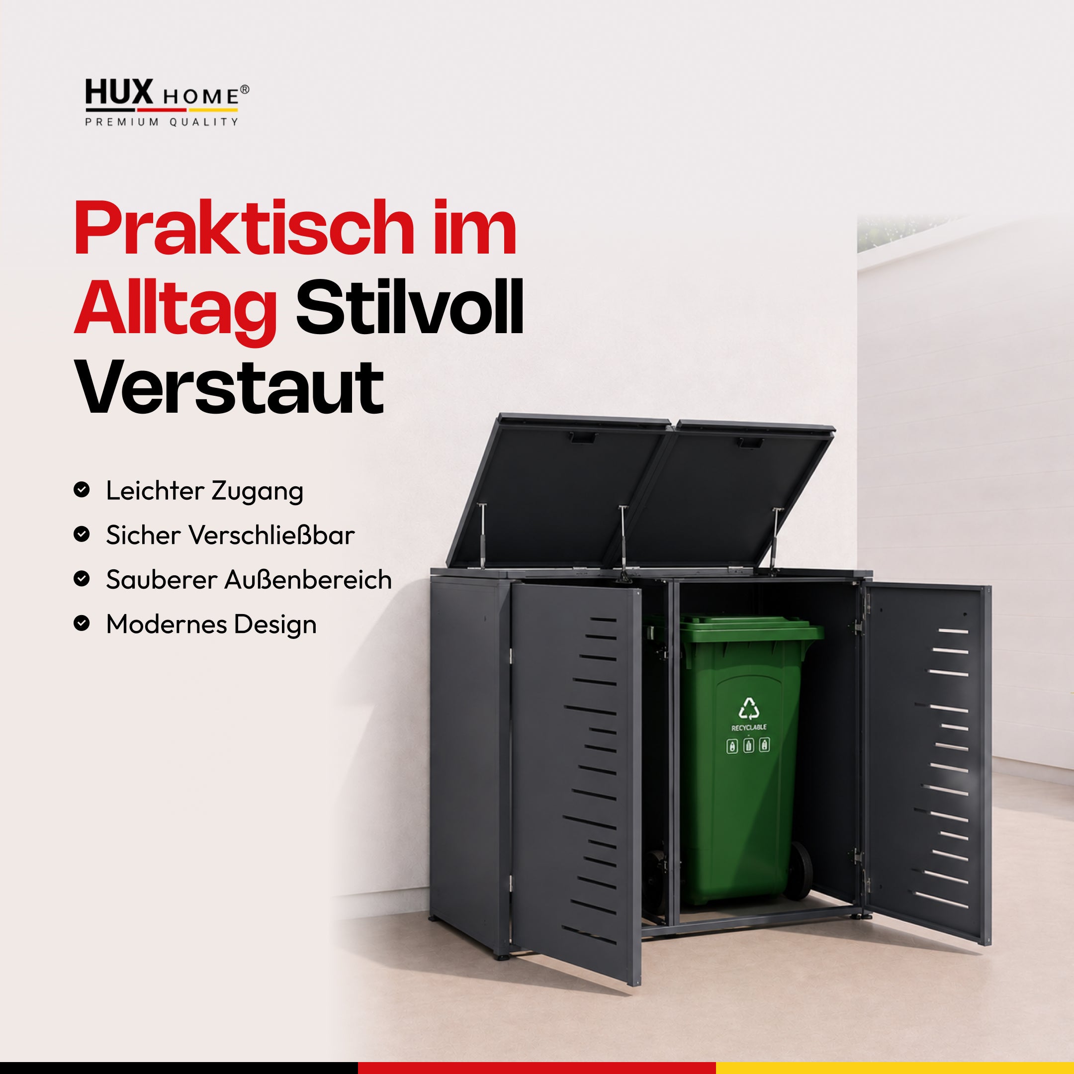 HUX-HOME® Köln wheelie bin box / wheelie bin enclosure for 240 L bins V.2