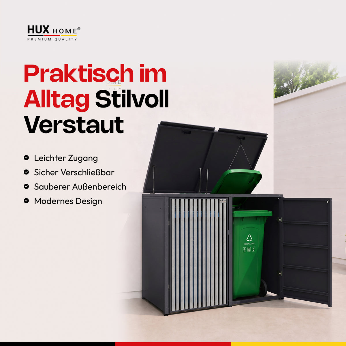 HUX-HOME®  Bremen Mülltonnenbox / Mülltonnenverkleidung für 240L Tonnen
