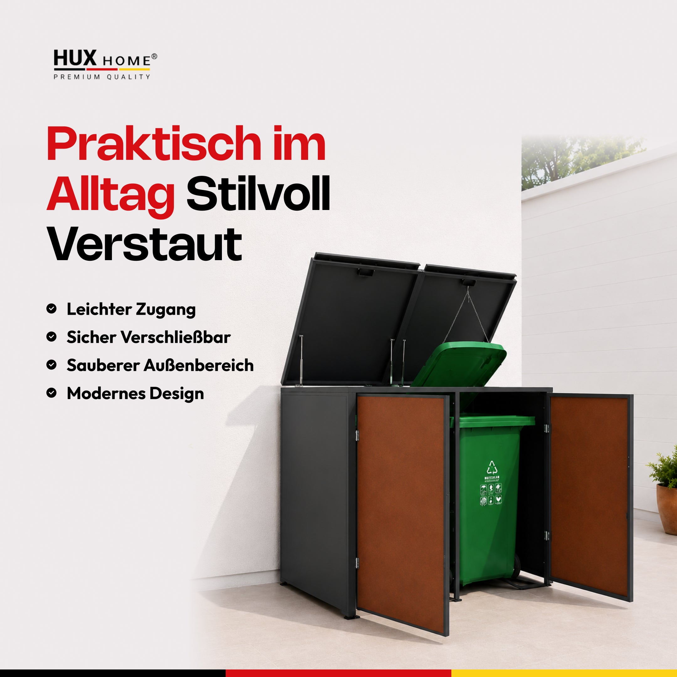 HUX-HOME®  Hamburg Mülltonnenbox / Mülltonnenverkleidung für 240L Tonnen