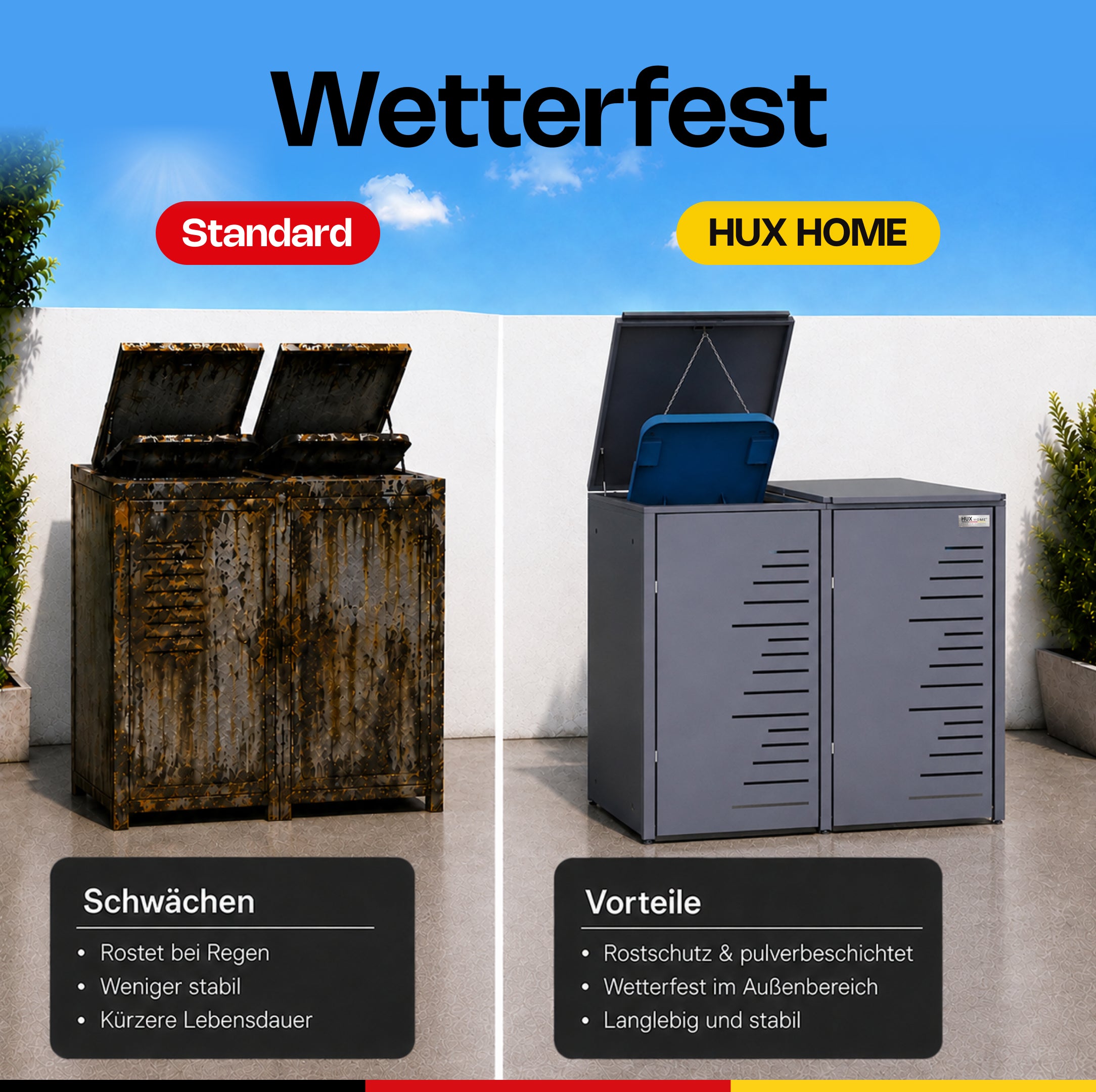 HUX-HOME® Köln wheelie bin box / wheelie bin enclosure for 240 L bins V.2