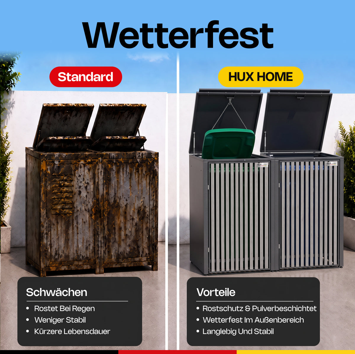 HUX-HOME®  Bremen Mülltonnenbox / Mülltonnenverkleidung für 240L Tonnen