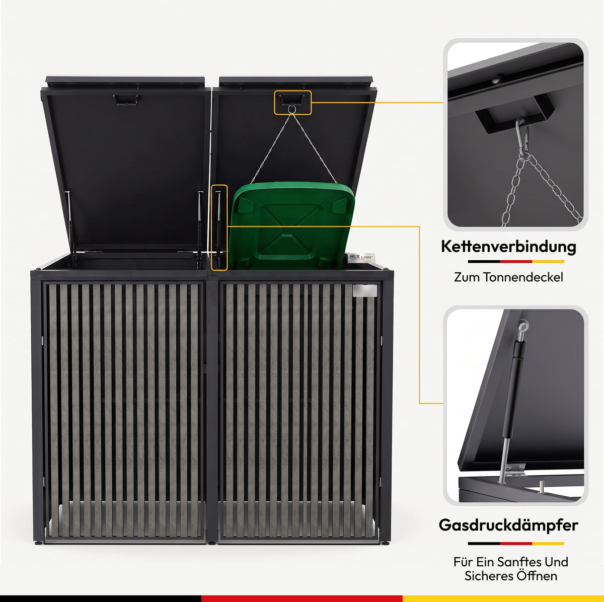 HUX-HOME®  Bremen Mülltonnenbox / Mülltonnenverkleidung für 240L Tonnen