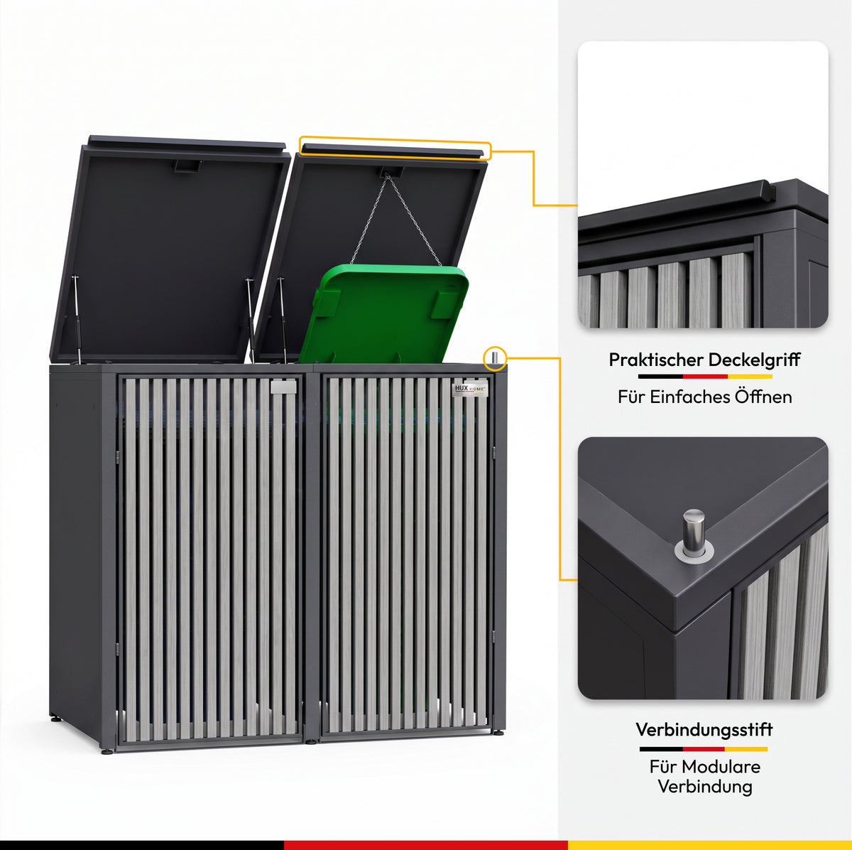 HUX-HOME®  Bremen Mülltonnenbox / Mülltonnenverkleidung für 240L Tonnen