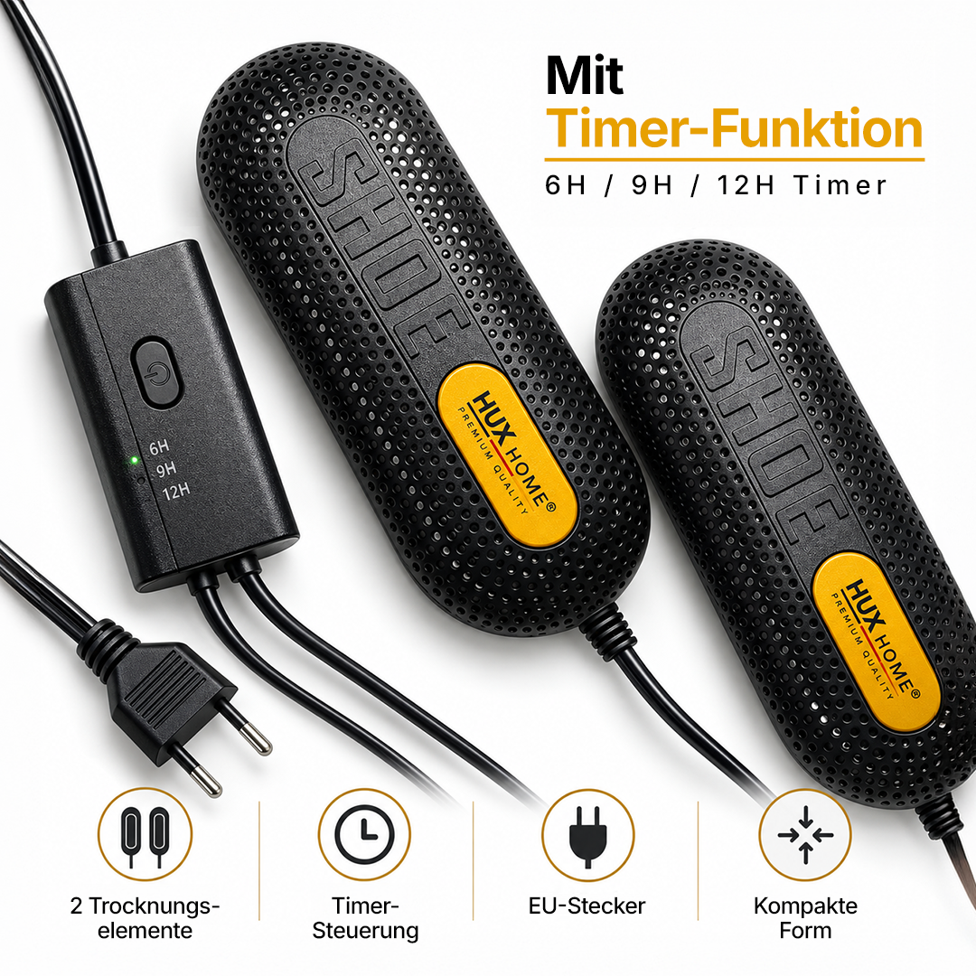 HUX-HOME® Schuh- & Stiefeltrockner elektrisch | Effizienter Schuhwärmer zum Trocknen feuchter Schuhe und zur Geruchsbeseitigung