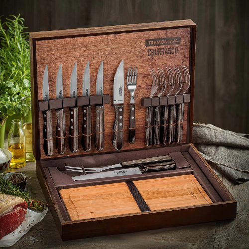 Tramontina_JUMBO_BBQ-Set_15-teilig_Steakmesser_sp_lmaschinenfest_FSC-Holzgriffe
