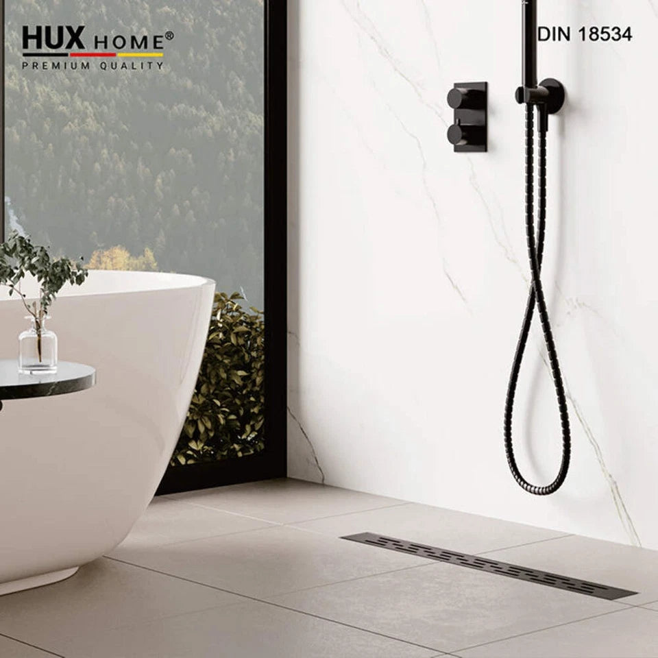 HUX-HOME® PREMIUM K shower channel, 3-row slotted, 60-120 cm, made of stainless steel according to DIN18534