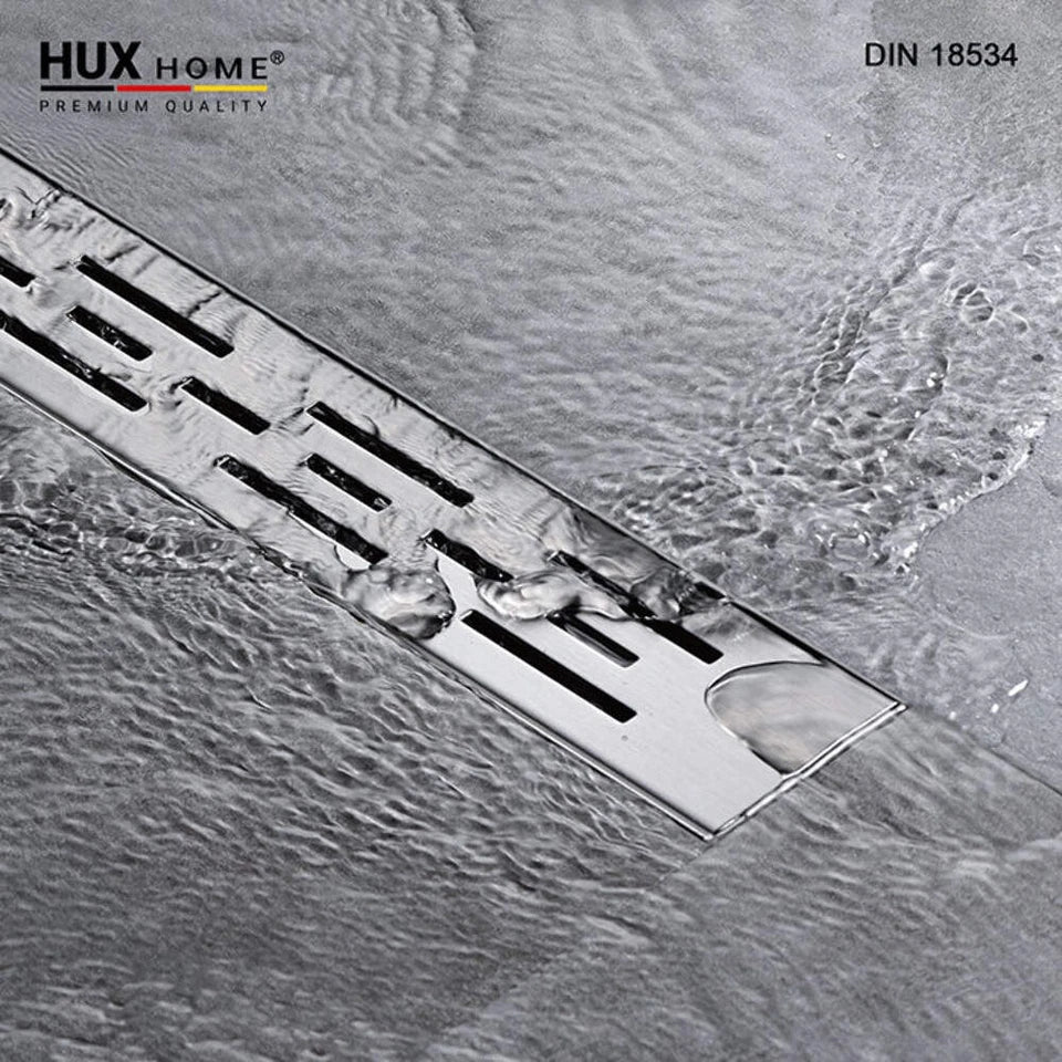 HUX-HOME® PREMIUM K shower channel, 3-row slotted, 60-120 cm, made of stainless steel according to DIN18534